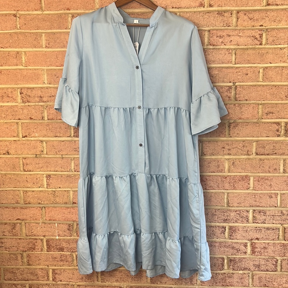 NEW Blue Baby Doll Tier Dress Oversized